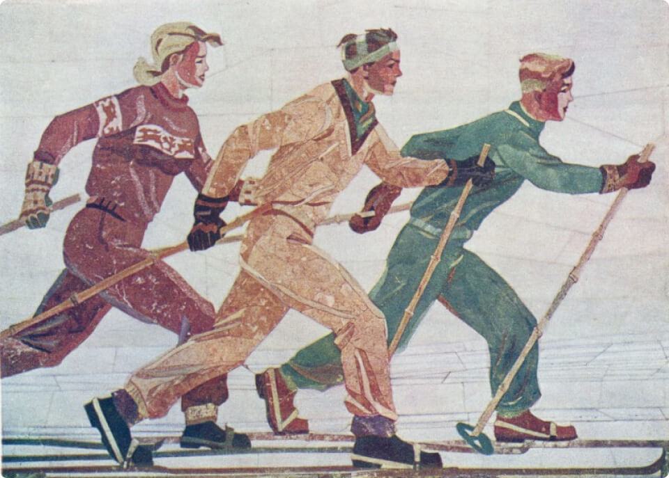 Плакат «Способы передвижения на лыжах». 1941
